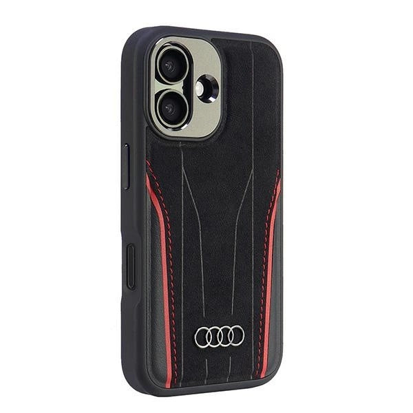 Audi Genuine Leather MagSafe iPhone 16 6.1" sort-rød hardcase AU-TPUPCMIP16-R8/D3-RD