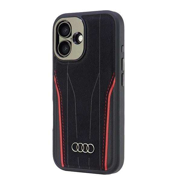 Audi Genuine Leather MagSafe iPhone 16 6.1" sort-rød hardcase AU-TPUPCMIP16-R8/D3-RD