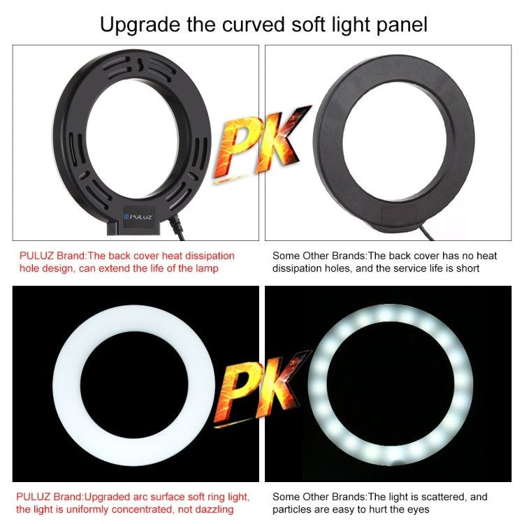 LED-ringlampe Puluz med justerbar base PU391