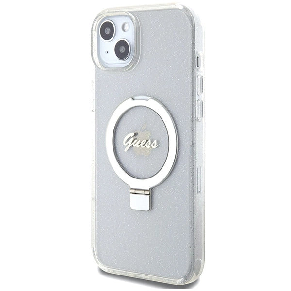 Guess GUHMP15MHRSGSD iPhone 15 Plus / 14 Plus 6.7" transparent/transparent hardcase Ring Stand Script Glitter MagSafe