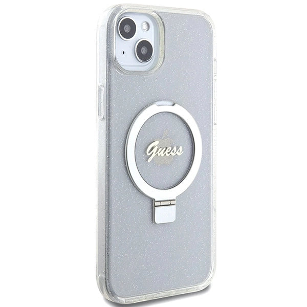 Guess GUHMP15MHRSGSD iPhone 15 Plus / 14 Plus 6.7" transparent/transparent hardcase Ring Stand Script Glitter MagSafe