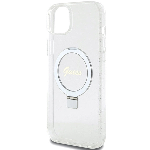 Guess GUHMP15MHRSGSD iPhone 15 Plus / 14 Plus 6.7" transparent/transparent hardcase Ring Stand Script Glitter MagSafe