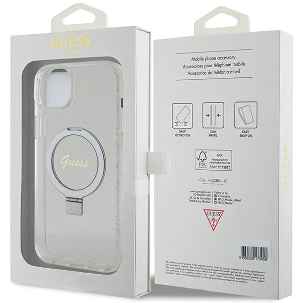 Guess GUHMP15MHRSGSD iPhone 15 Plus / 14 Plus 6.7" transparent/transparent hardcase Ring Stand Script Glitter MagSafe