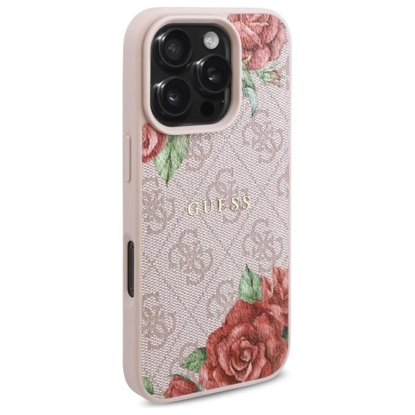 Guess GUHMP16LP4ROPEMCP iPhone 16 Pro 6.3" pink/pink hardcase 4G Flowers Print MagSafe