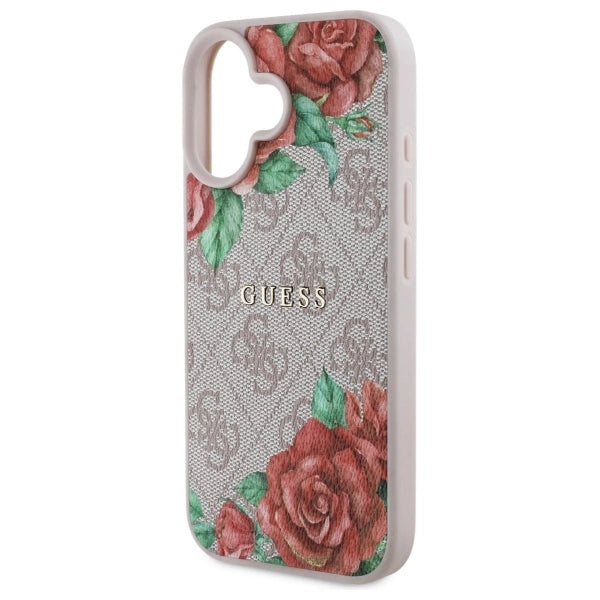 Guess GUHMP16SP4ROPEMCP iPhone 16 6.1" pink/pink hardcase 4G Flowers Print MagSafe