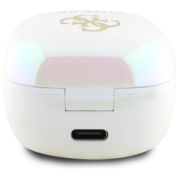 Guess Bluetooth hovedtelefoner GUTWSJ144ESH TWS + docking station hvid/hvid Iridescent 4G Printed Logo