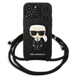 Karl Lagerfeld Leather Monogram Patch and Cord Iconik Case for iPhone 13 Pro / 13 - Black