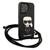 Karl Lagerfeld Leather Monogram Patch and Cord Iconik Case for iPhone 13 Pro / 13 - Black