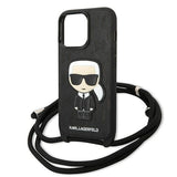 Karl Lagerfeld Leather Monogram Patch and Cord Iconik Case for iPhone 13 Pro / 13 - Black
