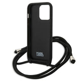 Karl Lagerfeld Leather Monogram Patch and Cord Iconik Case for iPhone 13 Pro / 13 - Black
