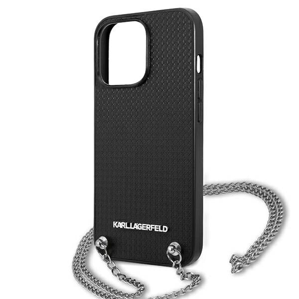 Karl Lagerfeld Leather Textured and Chain Case for iPhone 13 Pro Max 6.7" - Black
