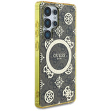 Guess 4G Baggrund Guld Elektrobelagt Peony mønster MagSafe Case til Samsung Galaxy S25 Ultra Brown