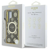 Guess 4G Baggrund Guld Elektrobelagt Peony mønster MagSafe Case til Samsung Galaxy S25 Ultra Brown