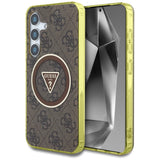 Guess 4G Glitter Triangle Buttons MagSafe Case for Samsung Galaxy S25 Brown