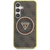 Guess 4G Glitter Triangle Buttons MagSafe Case for Samsung Galaxy S25 Brown