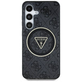 Guess 4G Glitter Triangle Buttons MagSafe Case for Samsung Galaxy S25 Plus Black