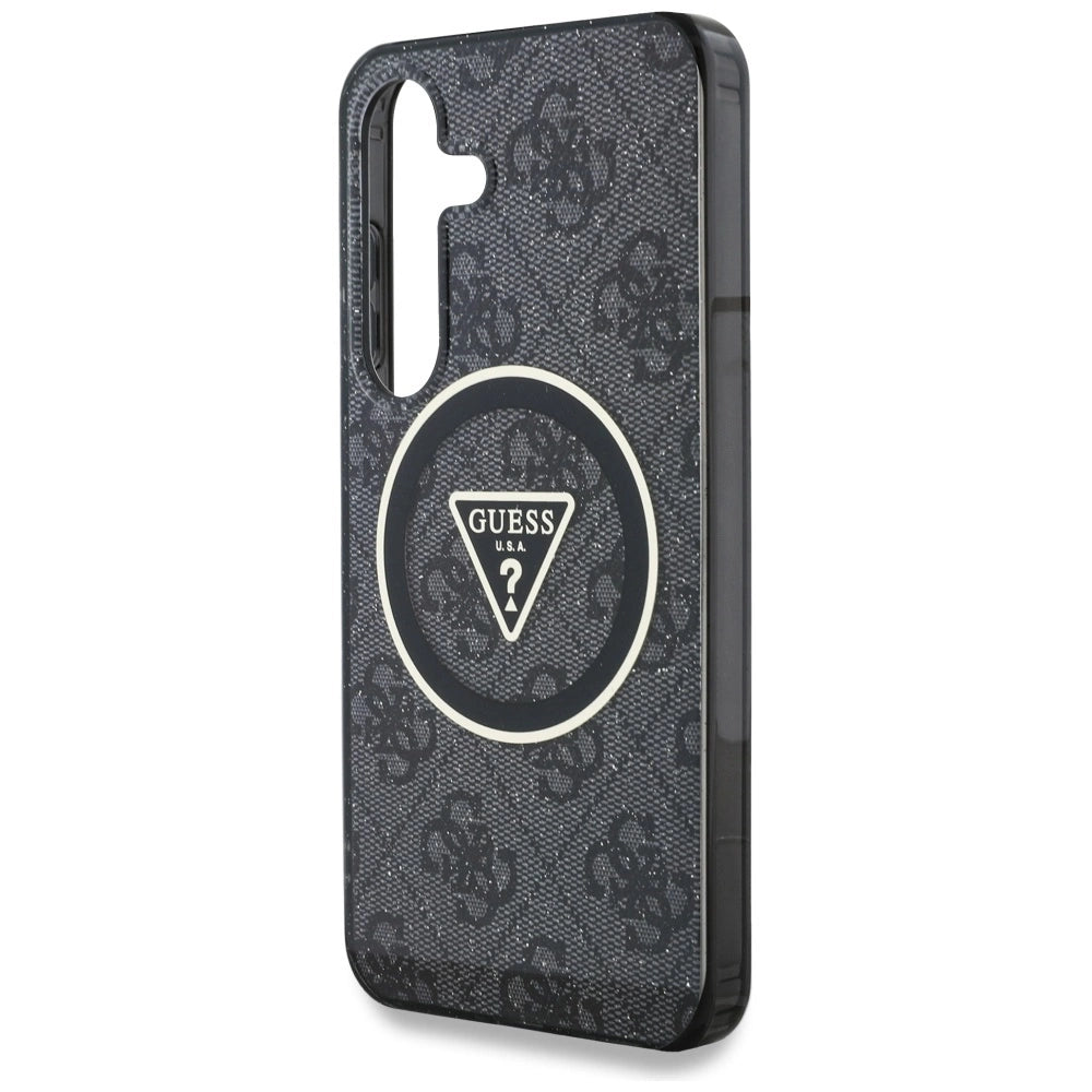 Guess 4G Glitter Triangle Buttons MagSafe Case for Samsung Galaxy S25 Plus Black