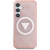 Guess 4G Glitter Triangle Buttons MagSafe Case til Samsung Galaxy S25 Pink