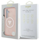 Guess 4G Glitter Triangle Buttons MagSafe Case til Samsung Galaxy S25 Pink