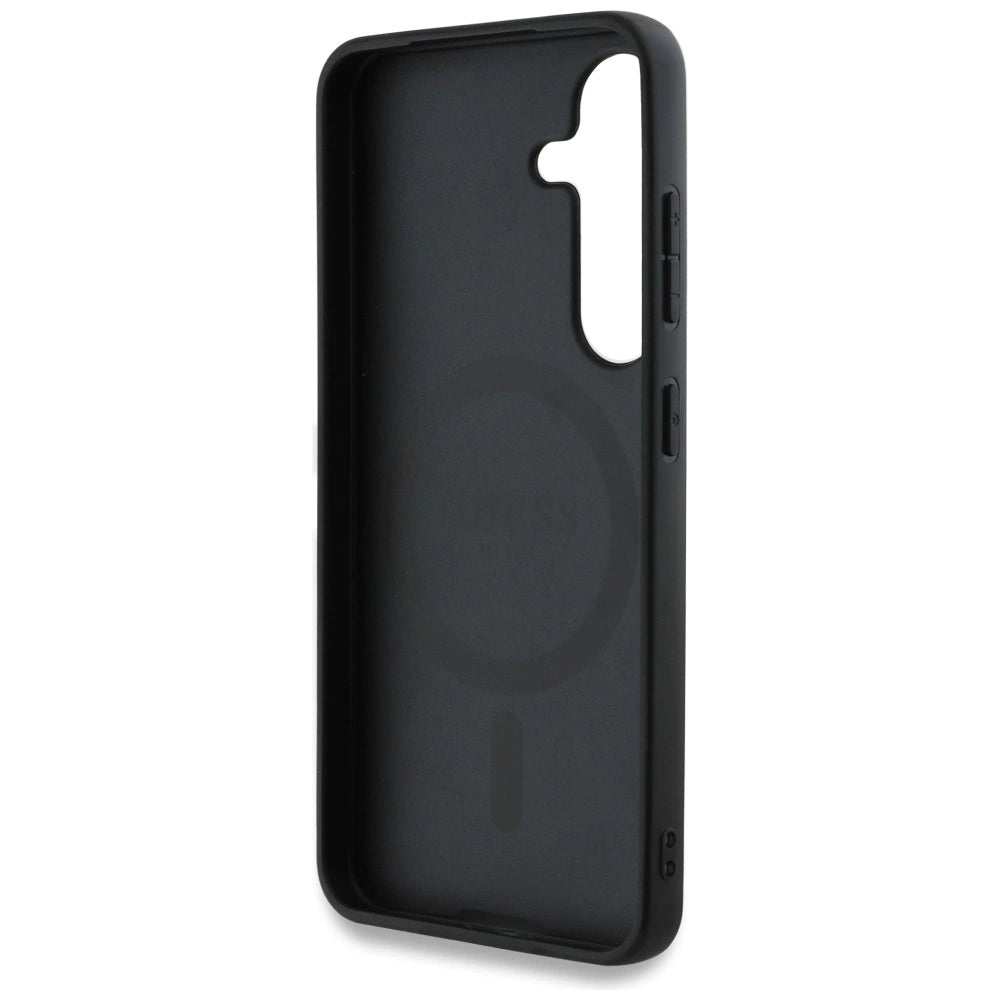Guess 4G Round Patch Classic Logo MagSafe case for Samsung Galaxy S25 black