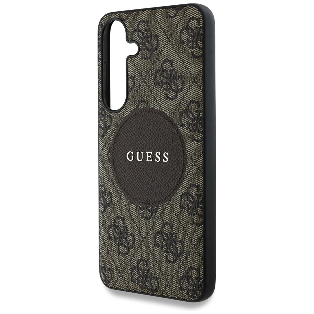 Guess 4G Round Patch Classic Logo MagSafe Case for Samsung Galaxy S25 Plus Brown