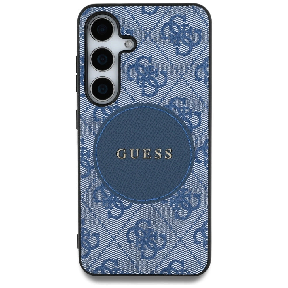 Guess 4G Round Patch Classic Logo MagSafe case for Samsung Galaxy S25 Plus blue