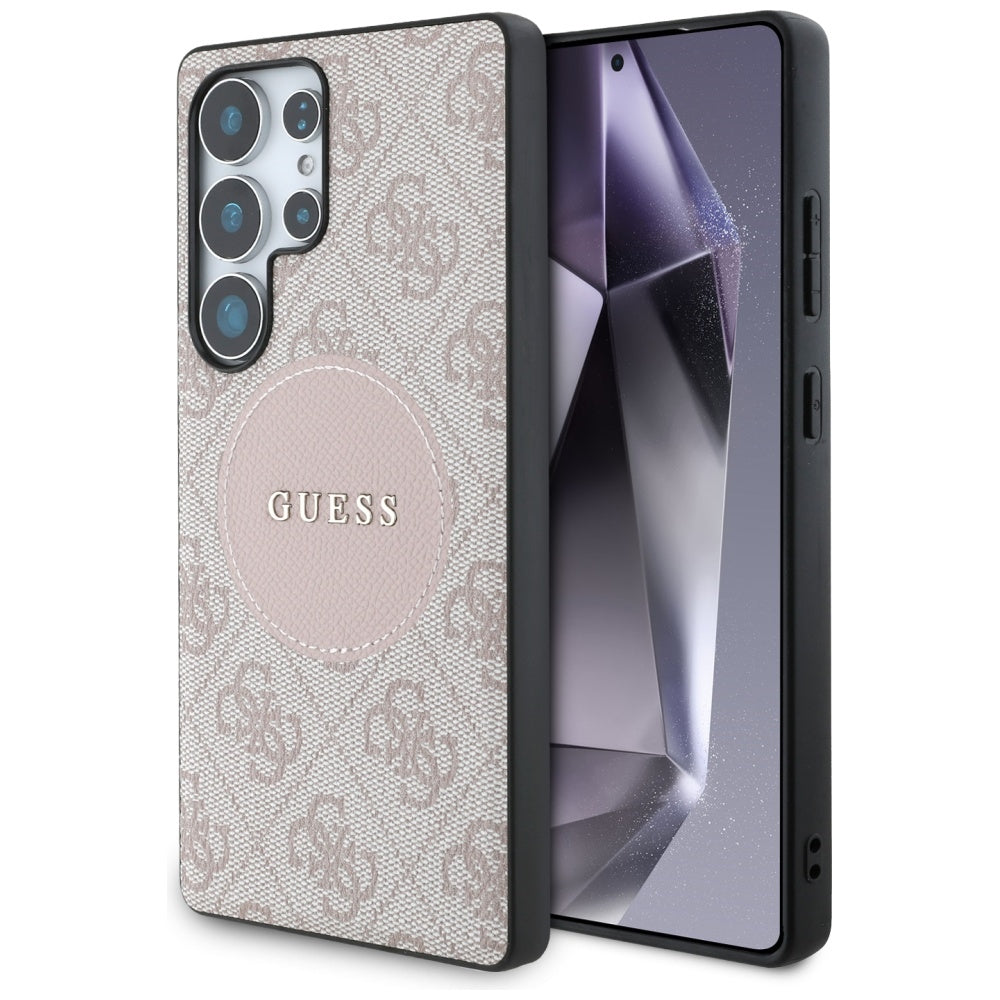 Guess 4G Round Patch Classic Logo MagSafe Case til Samsung Galaxy S25 Ultra Pink