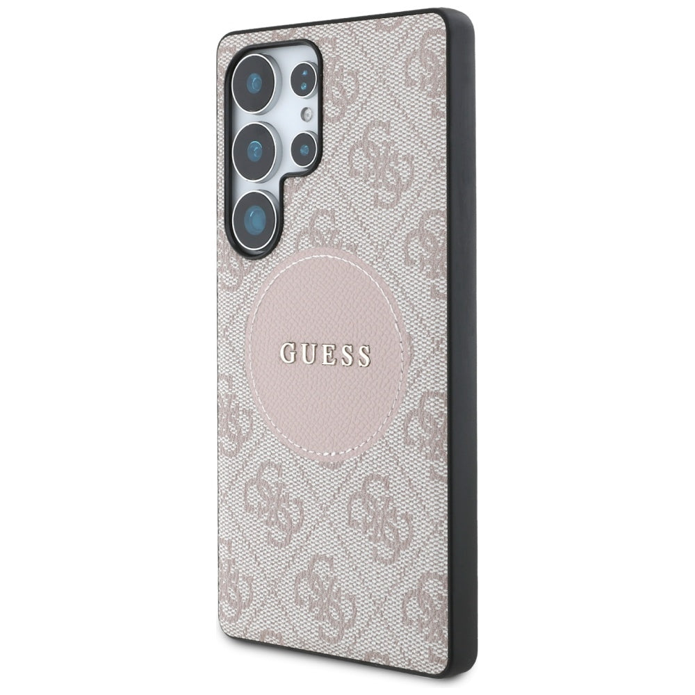 Guess 4G Round Patch Classic Logo MagSafe Case til Samsung Galaxy S25 Ultra Pink