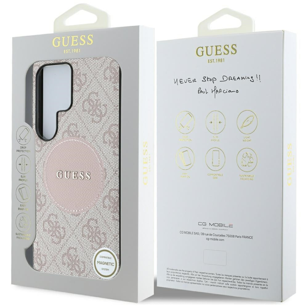 Guess 4G Round Patch Classic Logo MagSafe Case til Samsung Galaxy S25 Ultra Pink