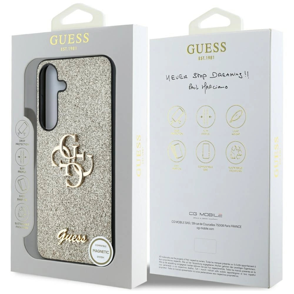Guess Fixed Glitter Big 4G Metal Logo case for Samsung Galaxy S25 Plus gold