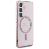 Guess Glitter Circle Classic Logo MagSafe Case til Samsung Galaxy S25 Pink