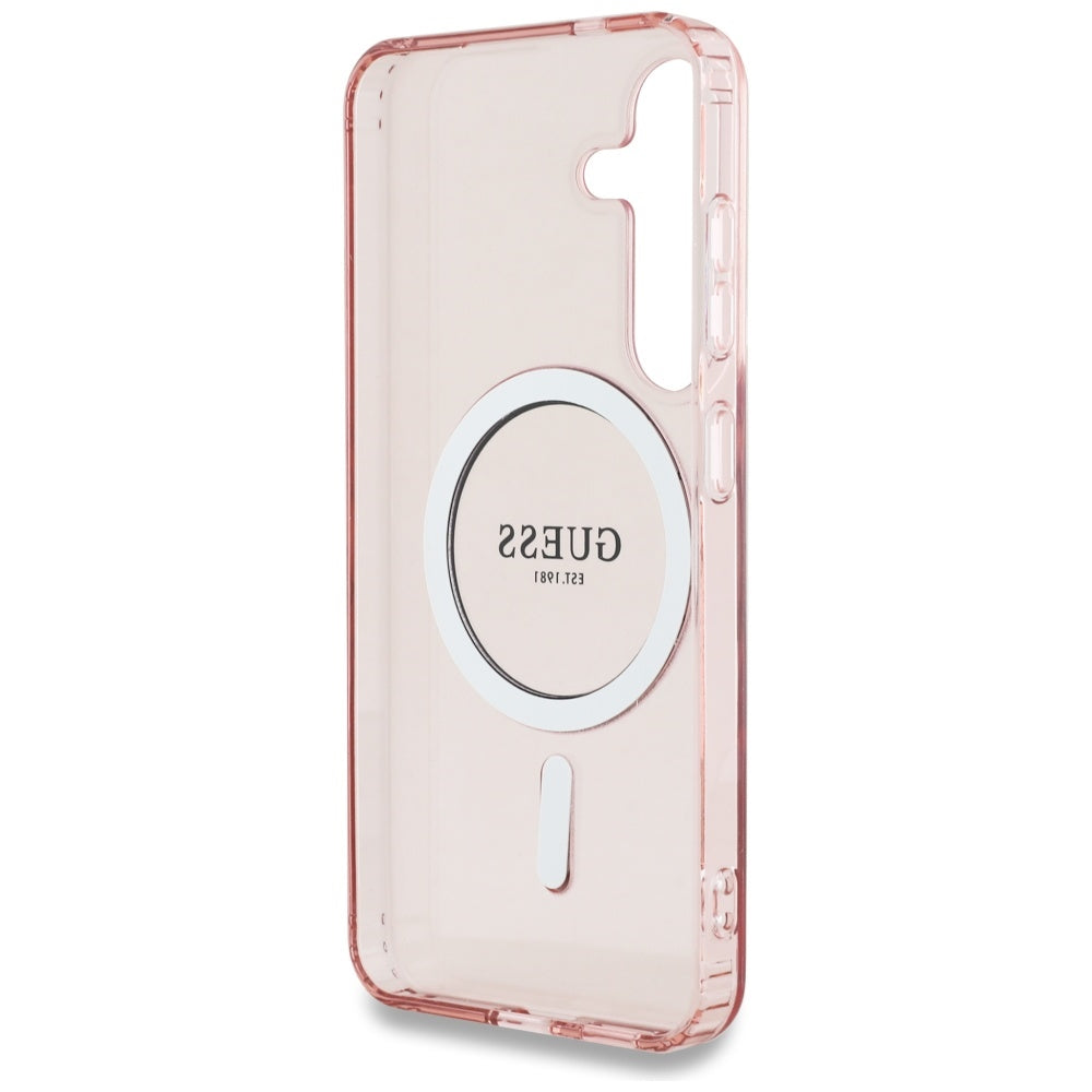 Guess Glitter Circle Classic Logo MagSafe Case til Samsung Galaxy S25 Pink
