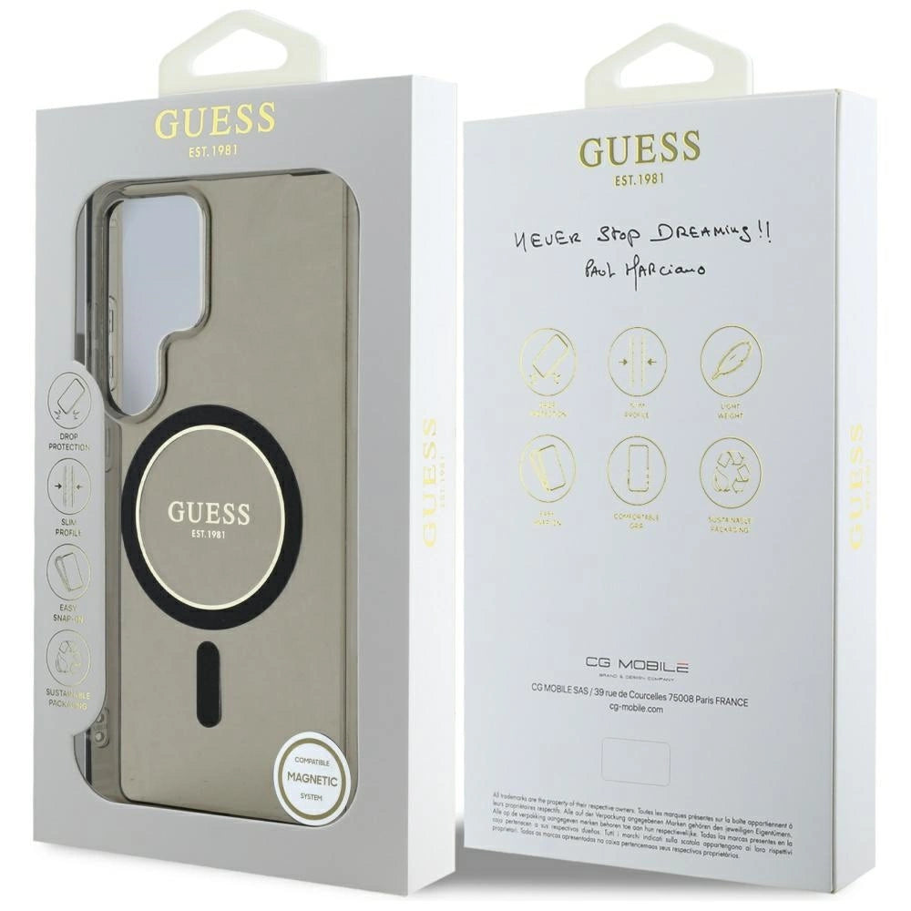 Guess Glitter Circle Classic Logo MagSafe case for Samsung Galaxy S25 Ultra black