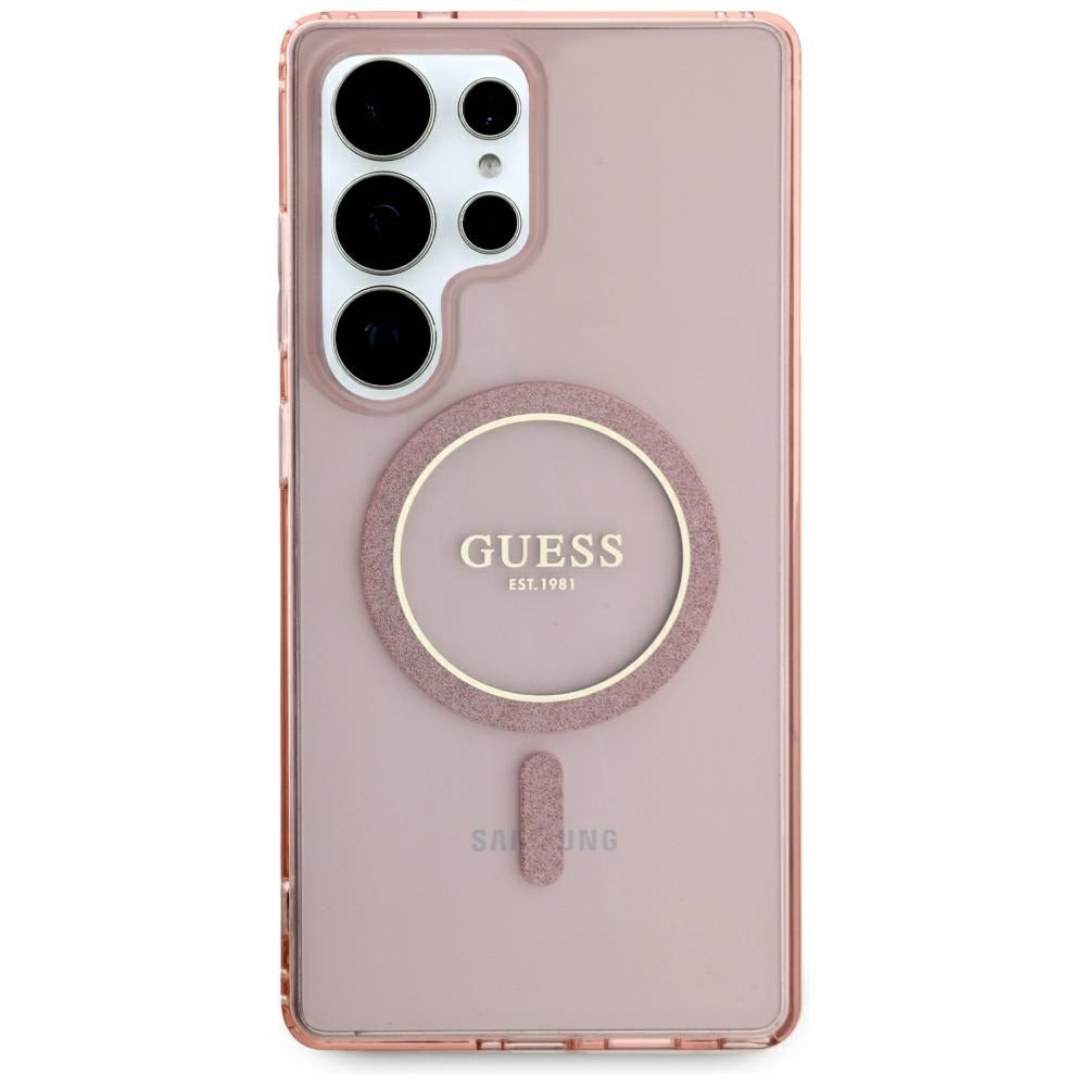 Guess Glitter Circle Classic Logo MagSafe Case til Samsung Galaxy S25 Ultra Pink
