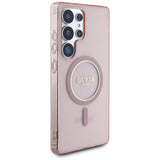 Guess Glitter Circle Classic Logo MagSafe Case til Samsung Galaxy S25 Ultra Pink
