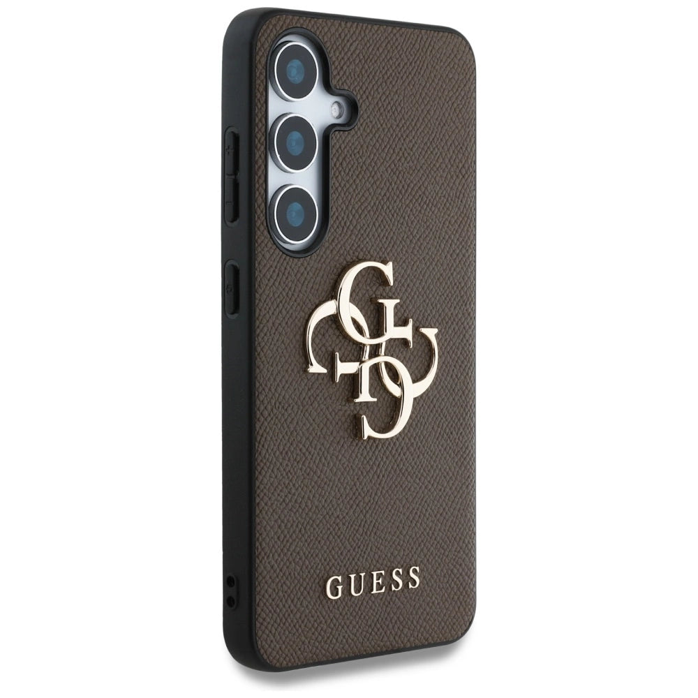 Guess Grained Big 4G Logo Small Classic Logo case for Samsung Galaxy S25 brown