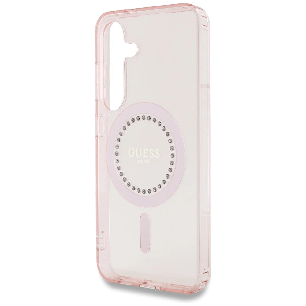 Guess Rhinestones Printed Classic Logo MagSafe Samsung Galaxy S25 Case Pink