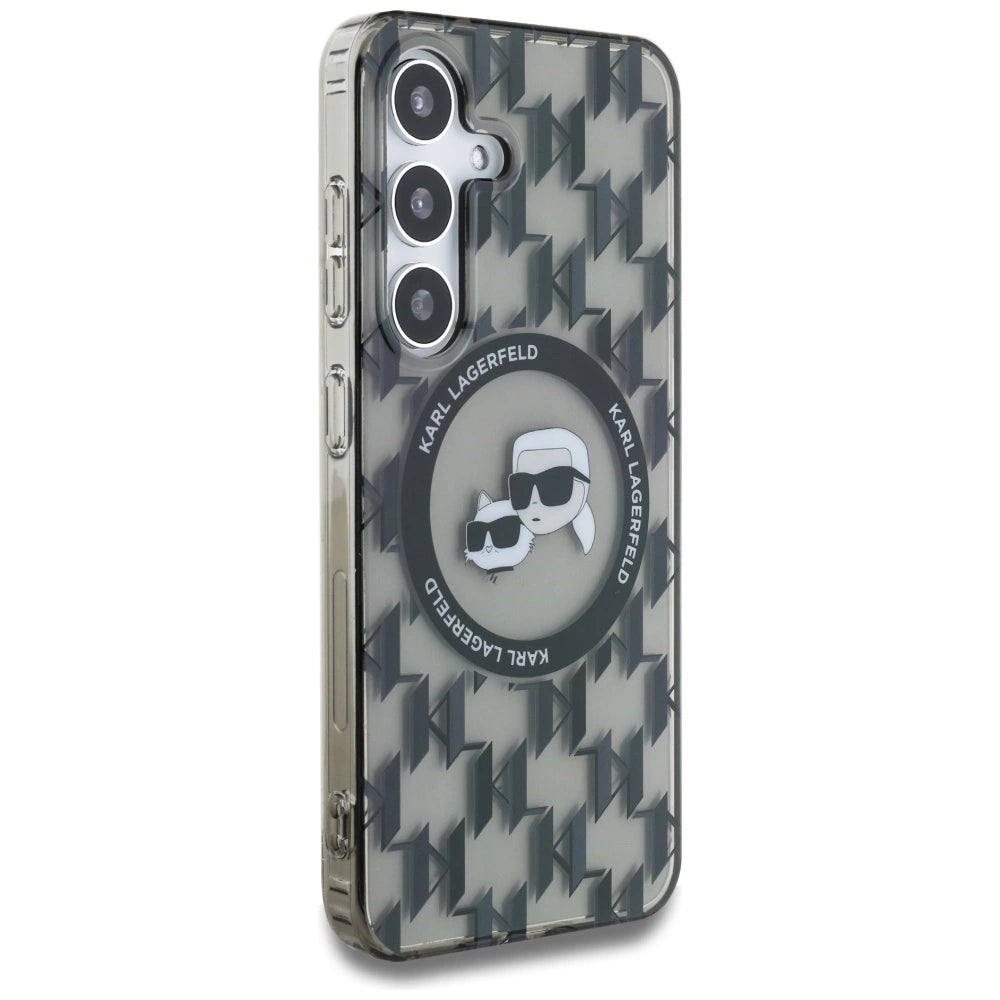 Case Karl Lagerfeld Button Karl&Choupette Heads On KL Pattern MagSafe Samsung Galaxy S25 black