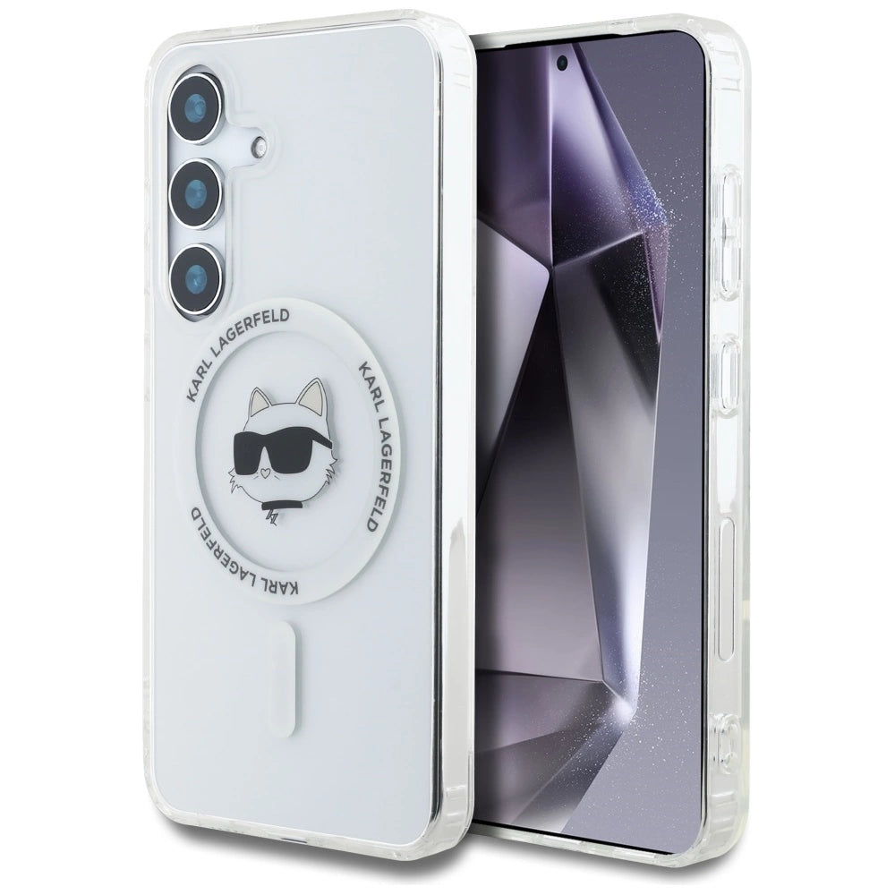 Case Karl Lagerfeld Button Choupette Head Printed Logo MagSafe Samsung Galaxy S25 white