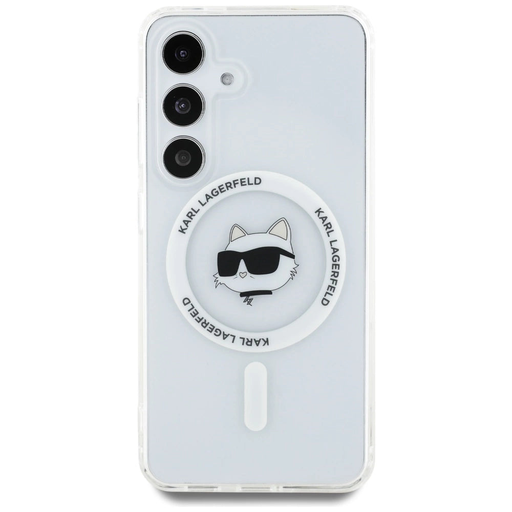 Case Karl Lagerfeld Button Choupette Head Printed Logo MagSafe Samsung Galaxy S25 white