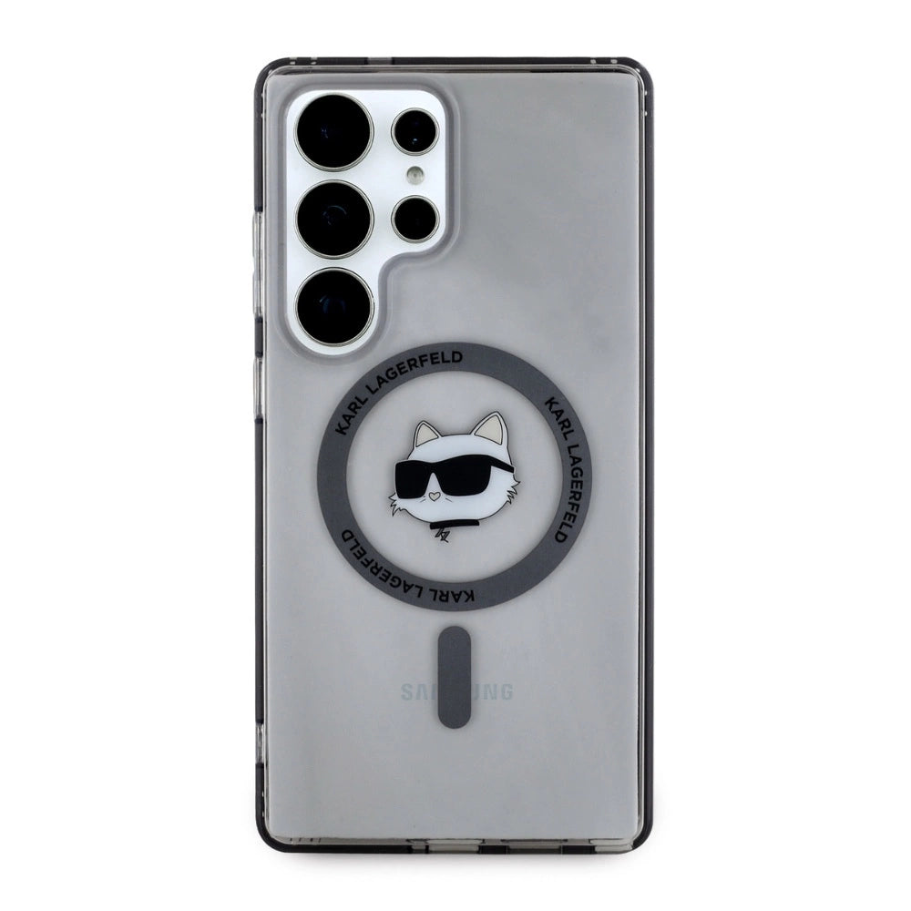 Karl Lagerfeld Button Choupette Head Printed Logo MagSafe Samsung Galaxy S25 Ultra case black