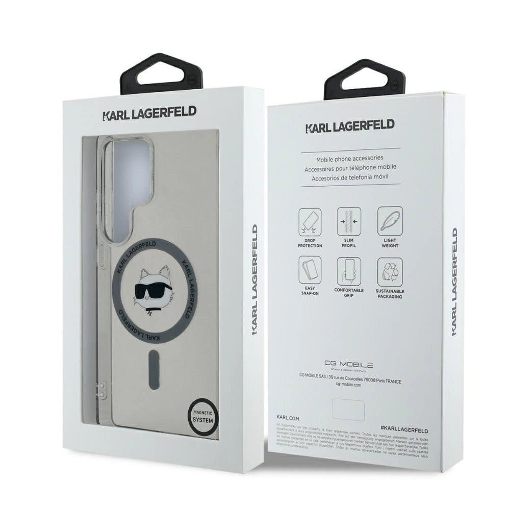 Karl Lagerfeld Button Choupette Head Printed Logo MagSafe Samsung Galaxy S25 Ultra case black