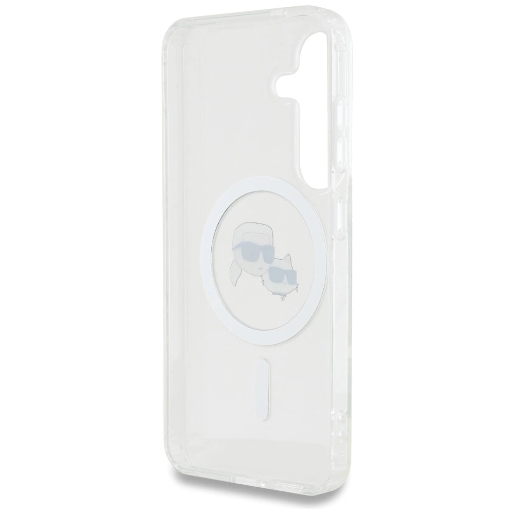 Case Karl Lagerfeld Button Karl & Choupette Heads Printed Logo MagSafe Samsung Galaxy S25 white