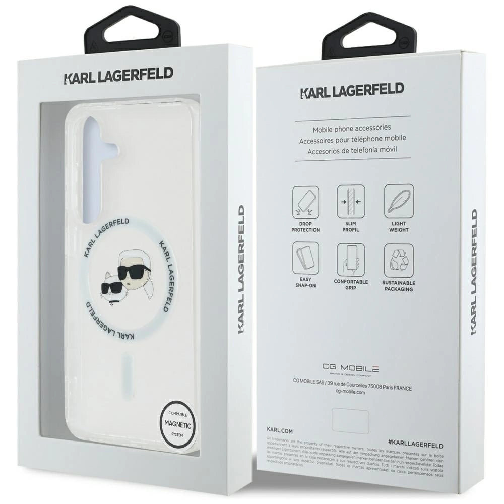 Case Karl Lagerfeld Button Karl & Choupette Heads Printed Logo MagSafe Samsung Galaxy S25 white