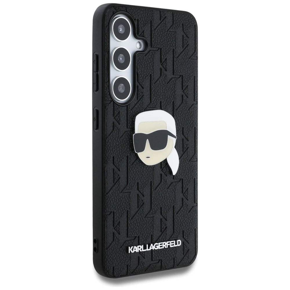 Karl Lagerfeld Leather Monogram Pin Logo Karl Head Samsung Galaxy S25 Case Black