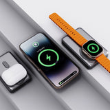 Dudao K29 10000mAh PD 20W MagSafe Power Bank med metalkasse, stativ og indbyggede USB-C/ Lightning-kabler - Grå