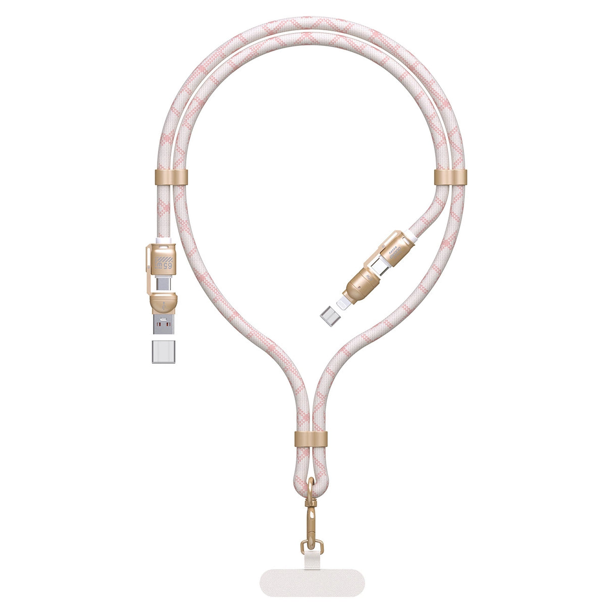 Dudao L20MAX 4in1 Kabel / Lanyard USB-A / USB-C / Lightning PD QC 65W 1,5m - Pink