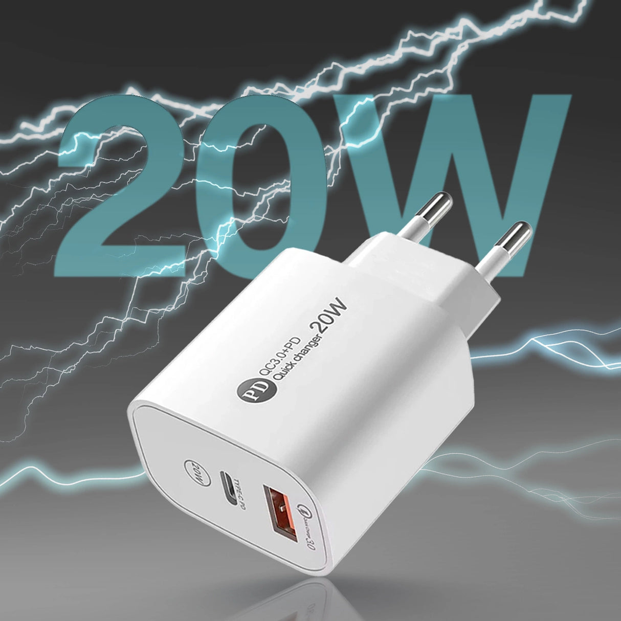A6MaxL 20W USB-A USB-C Wall Charger med 1m USB-C - Lightning Cable - Hvid