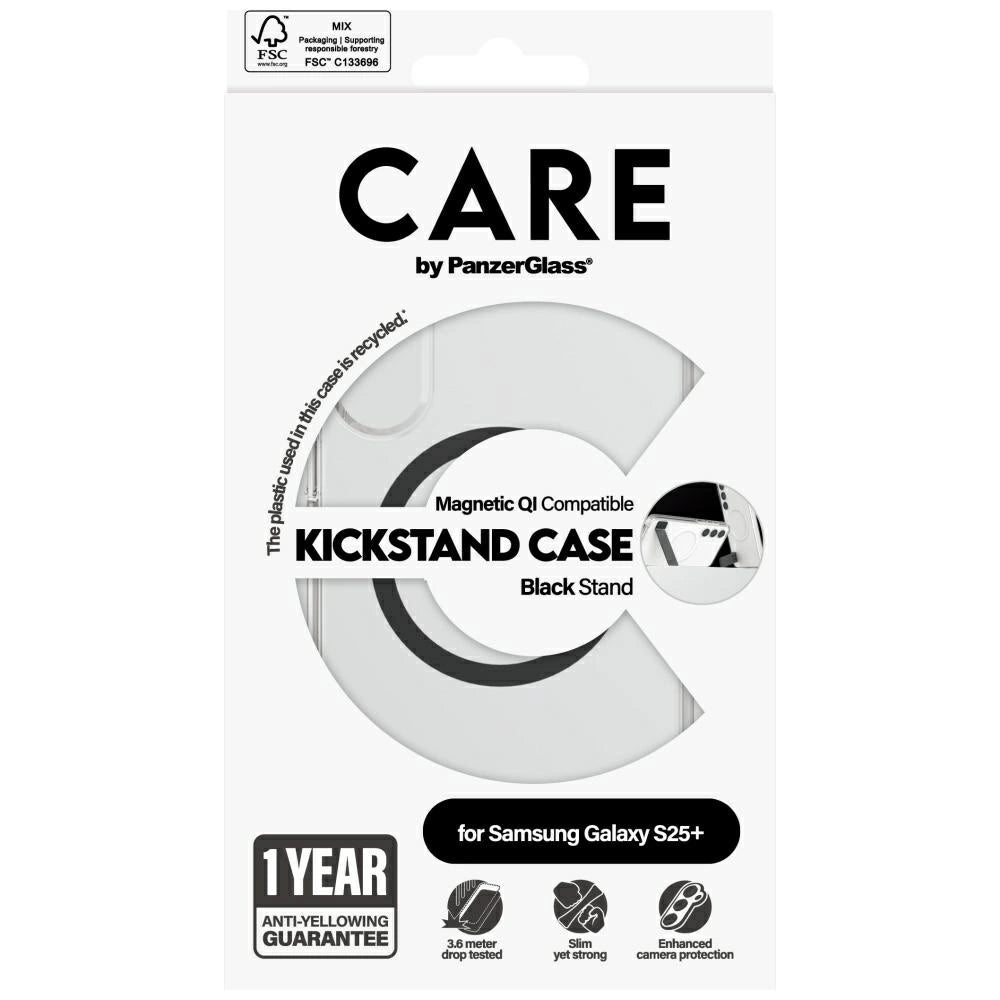 CARE af PanzerGlass Feature Black Kickstand & QI Case til Samsung Galaxy S25+ - Transparent