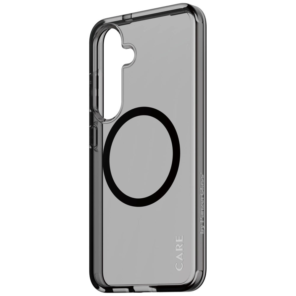 CARE af PanzerGlass Flagship Urban Combat Black QI Case til Samsung Galaxy S25 - Halvt gennemsigtig røg